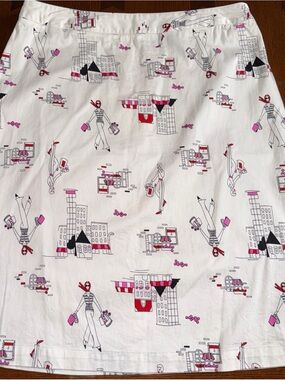Dina K White A-Line Skirt with Pink & Red City Girl Print Size 12
